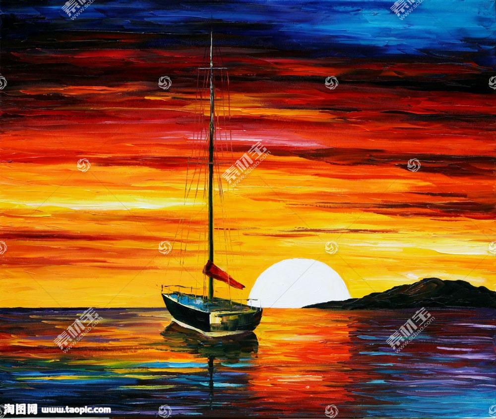 海面日落风景油画模板下载,油画,装饰墙,水彩,水粉,画面,染料,抽象画