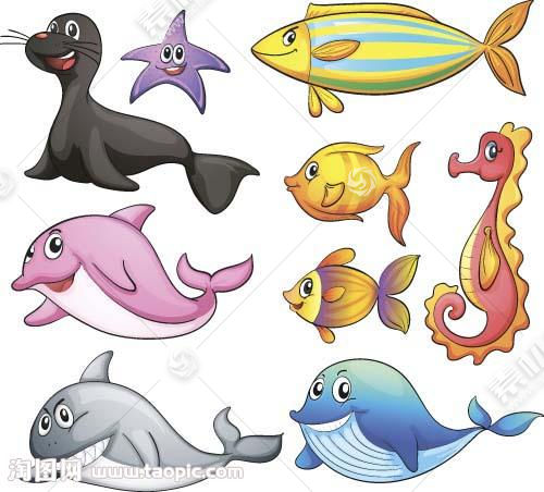 卡通海洋动物矢量图片 图片id 陆地动物 生物世界 矢量素材 素材宝scbao Com