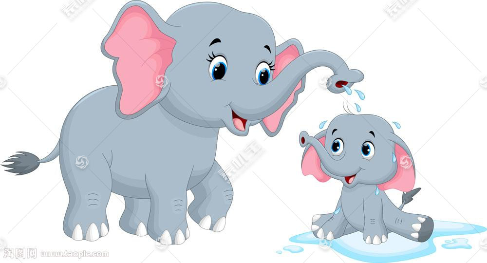 玩水的卡通大象