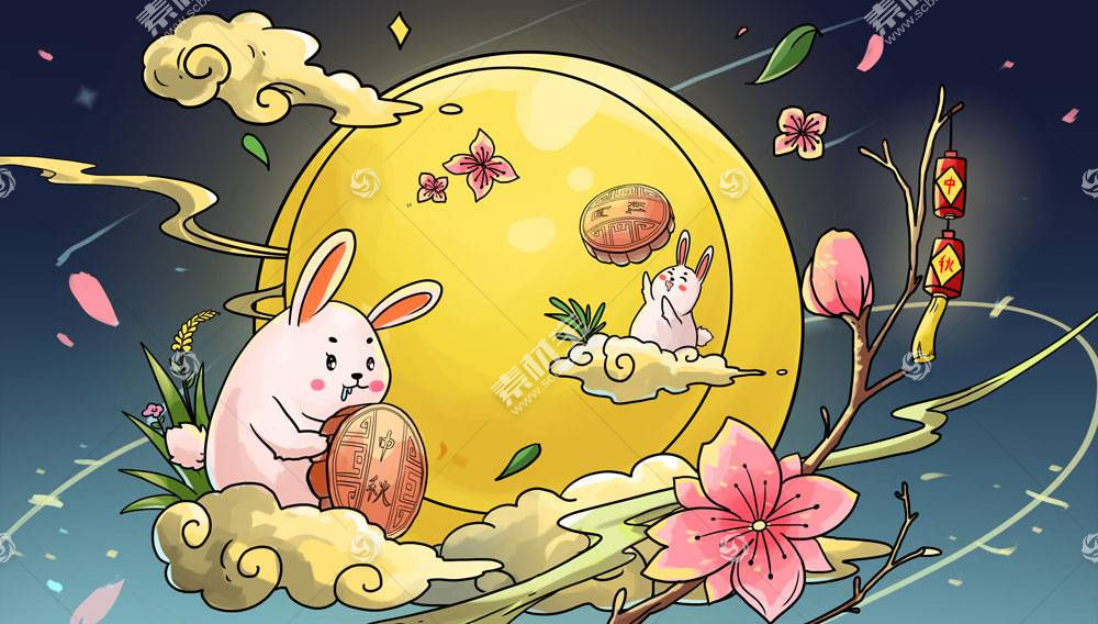 中秋节的玉兔创意插画
