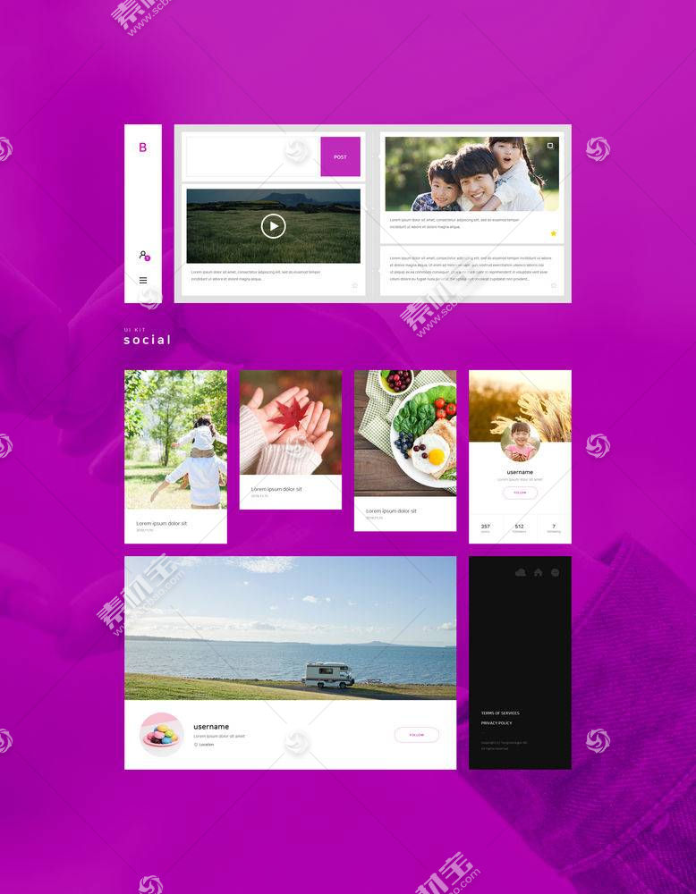 紫色分享交互网页设计图片